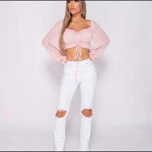 Kaylene White Relaxed Fit High Rise Ripped Jeans